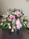 Casket Pink Roses and White Stock
