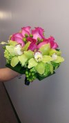Hot pink roses and Green Orchids